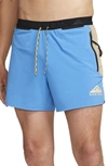 Nike Men's Trail Second Sunrise Dri-fit 5" Brief-lined Running Shorts In Photo Blue/ Khaki/ Sulfur
