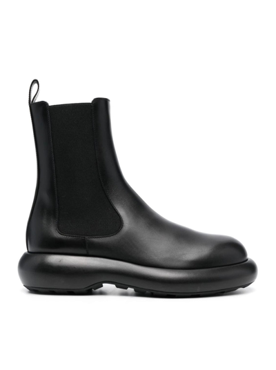 Jil Sander Low Heels Ankle Boots In Black Leather