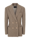 Giorgio Armani Seersucker Cashmere Double-breast Blazer In Grey