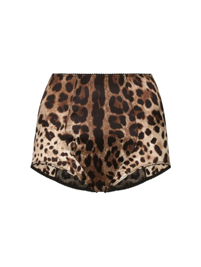 Dolce & Gabbana High-waisted Charmeuse Trouseries With Leopard Print In Multicolour