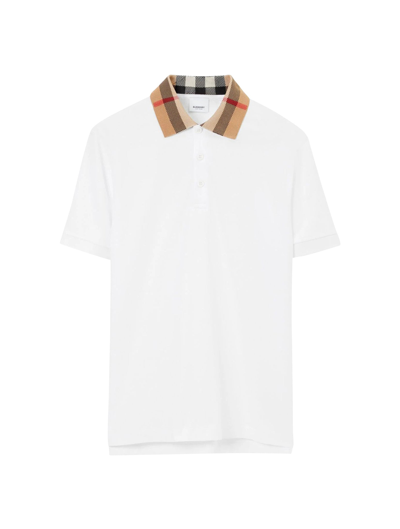 BURBERRY COTTON PIQUÉ POLO SHIRT WITH BURBERRY CHECK COLLAR