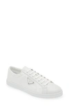 Prada Brushed Leather Low-top Sneakers In Bianco