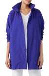 Eileen Fisher Stand Collar Hidden Hood Organic Cotton Blend Coat In Blue Violet