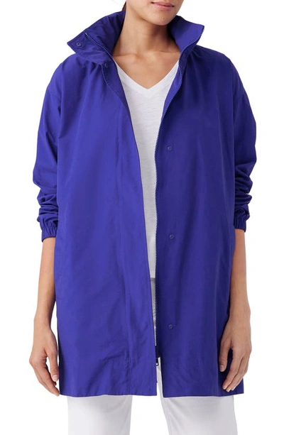 Eileen Fisher Stand Collar Hidden Hood Organic Cotton Blend Coat In Blvlt