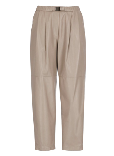 Brunello Cucinelli Cropped Tapered Leather Trousers In Neutrals