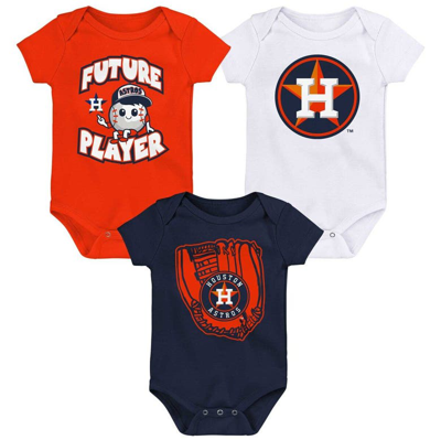 Outerstuff Babies' Infant Orange/navy/white Houston Astros Minor League Player Three-pack Bodysuit Set