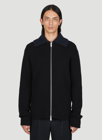 Jil Sander Zipped Ribbed-knit Wool Cardigan In Black