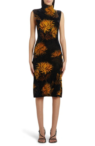 Etro Aster Print Funnel Neck Sweater Dress In 0001 - Nero