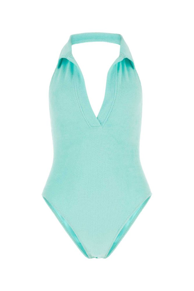 Lisa Marie Fernandez Womens Seafoam Terry Polo V-neck Cotton-blend Swimsuit