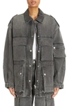 Isabel Marant Elize Denim Utility Jacket With Patch Pockets In Black