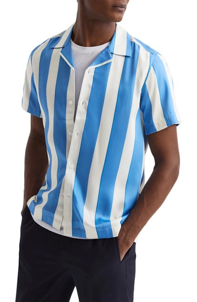 Reiss Virginia Striped Short-sleeved Recycled-polyester Shirt In Blue/ White