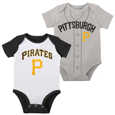 Outerstuff Babies' Newborn And Infant Boys And Girls White, Heather Grey Pittsburgh Pirates Little Slugger Two-pack Bod In White,heather Grey