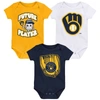 OUTERSTUFF INFANT GOLD/NAVY/WHITE MILWAUKEE BREWERS MINOR LEAGUE PLAYER THREE-PACK BODYSUIT SET