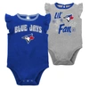 OUTERSTUFF GIRLS NEWBORN & INFANT ROYAL/HEATHER GRAY TORONTO BLUE JAYS LITTLE FAN TWO-PACK BODYSUIT SET