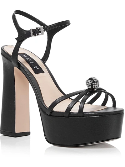 Aqua Platform Sandal Womens Leather Open Toe Ankle Strap In Black