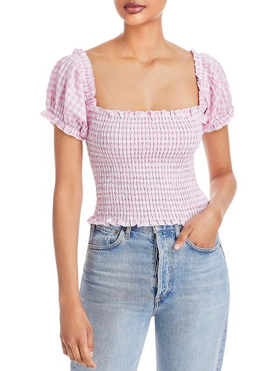 Chaser Womens Checkered Square-neck Pullover Top In Pink