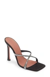 Amina Muaddi Adriana Crystal Slide Sandal In Satin Black/ White Crystals
