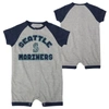 OUTERSTUFF INFANT  HEATHER GRAY SEATTLE MARINERS EXTRA BASE HIT RAGLAN FULL-SNAP ROMPER