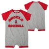 Outerstuff Infant Boys And Girls Heather Gray Los Angeles Angels Extra Base Hit Raglan Full-snap Romper In Heather Gray
