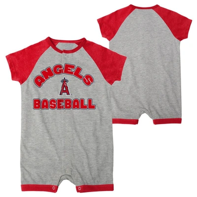 Outerstuff Babies' Infant Boys And Girls Heather Gray Los Angeles Angels Extra Base Hit Raglan Full-snap Romper