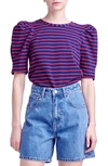 English Factory Stripe Puff Sleeve Top In Navy/ Red