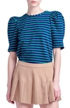 English Factory Stripe Puff Sleeve Top In Navy/ Green