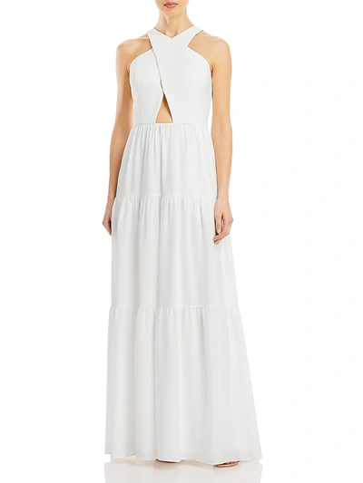 Aidan Mattox Womens Chiffon Tiered Evening Dress In White