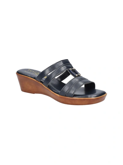 Easy Street Anzola Womens Faux Leather Slip-on Wedge Sandals In Black