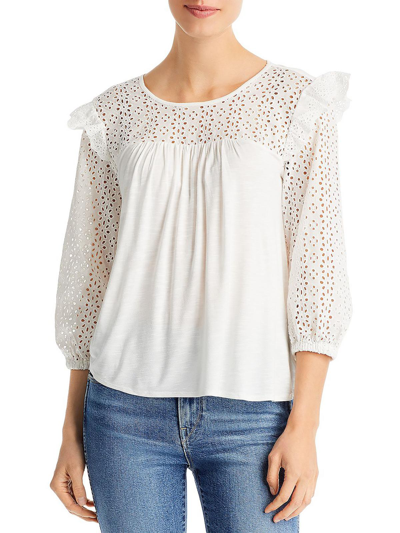 Cupio Womens Eyelet Boatneck Pullover Top In White