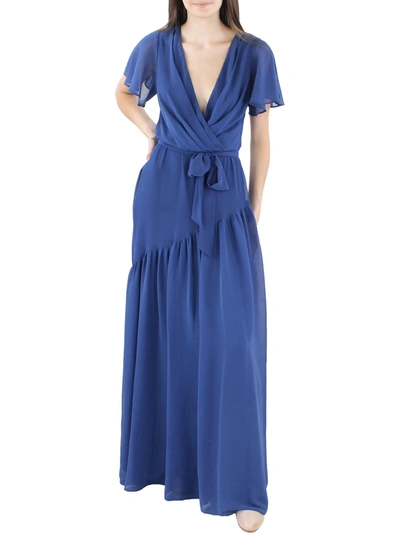 Lauren Ralph Lauren Sleeveless V-neck Long Dress In Blue