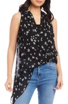 Karen Kane Floral Wrap Front Asymmetric Hem Shirt In Black/ Floral