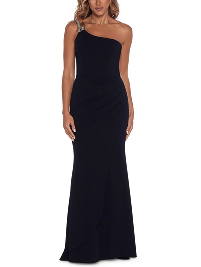 Xscape Womens Rhinestone Maxi Evening Dress In Black