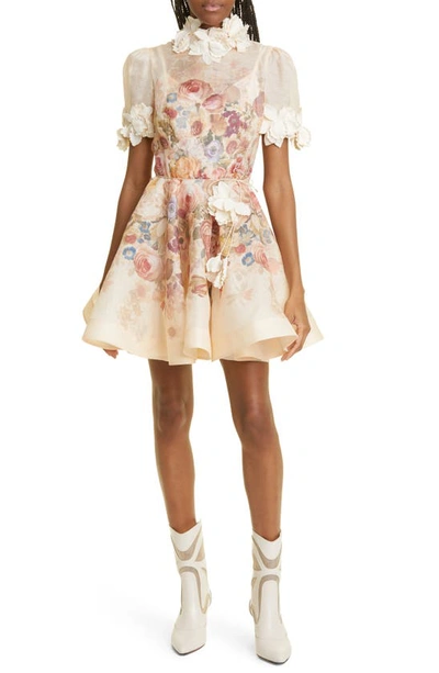 Zimmermann High Tide Lift Off Flower Linen & Silk Minidress In Morisot Cream Print