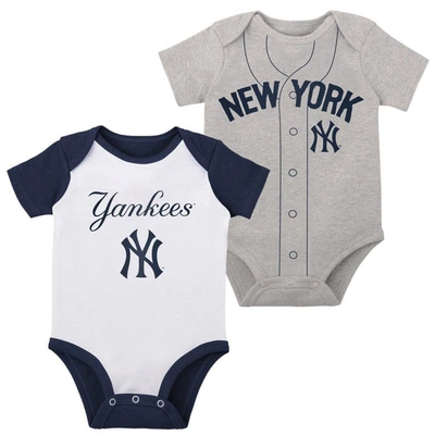 Outerstuff Babies' Newborn And Infant Boys And Girls White, Heather Gray New York Yankees Little Slugger Two-pack Bodys In White,heather Gray