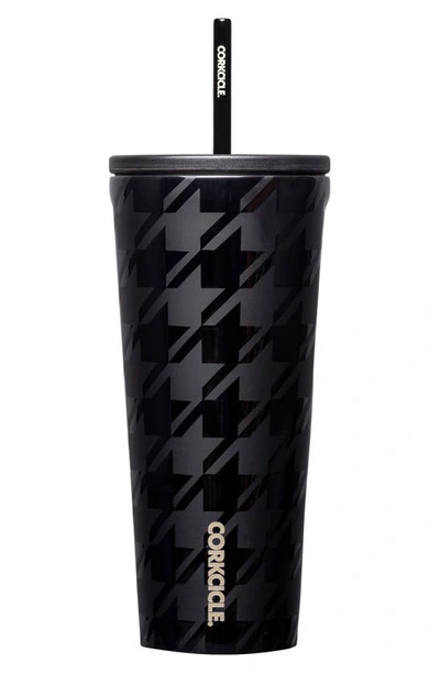 Corkcicle 24-ounce Insulated Cup With Straw In Onyx Houndstooth