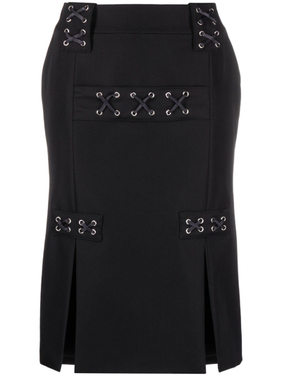 ALESSANDRA RICH LATTICE-EMBELLISHED MIDI SKIRT