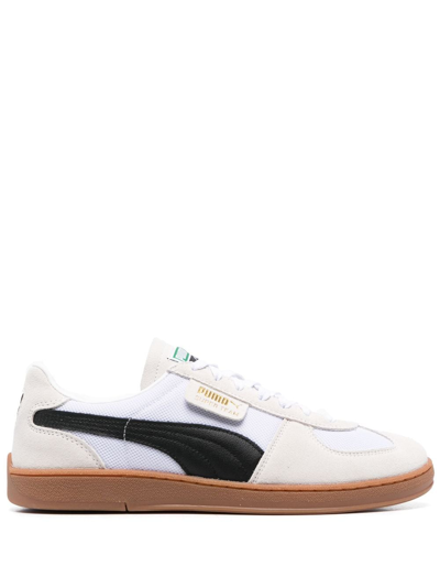 Puma Super Liga Og Retro Leather & Suede Sneaker In White- Black- Team Gold