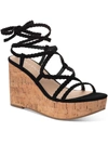 SUN + STONE TRINNIE WOMENS FAUX LEATHER ANKLE TIE WEDGE SANDALS