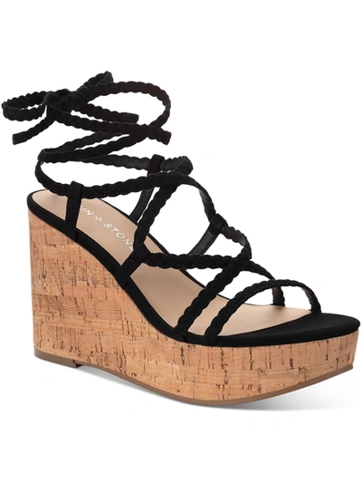 Sun + Stone Trinnie Womens Faux Leather Ankle Tie Wedge Sandals In Black