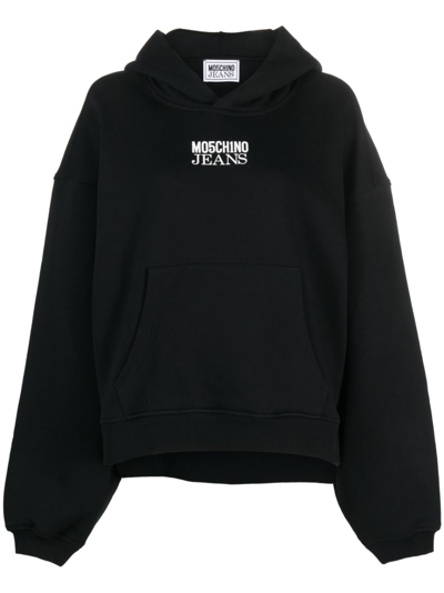 Moschino Jeans Logo-print Cotton Hoodie In Black