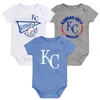 Outerstuff Newborn & Infant Light Blue/white/heather Gray Kansas City Royals Biggest Little Fan 3-pack Bodysuit In Light Blue