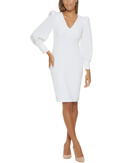 Calvin Klein V-neck Long-sleeved Scuba-crepe Sheath Dress In White