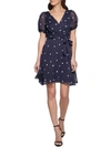DKNY PETITES WOMENS EMBROIDERED ABOVE KNEE FIT & FLARE DRESS