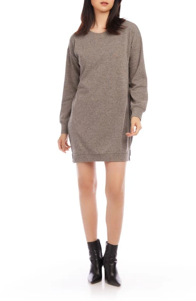 Karen Kane Zip Hem Long Sleeve Sweater Minidress In Taupe
