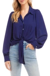 Karen Kane Tie Front Button-up Shirt In Blue