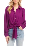 Karen Kane Tie Front Button-up Shirt In Magenta