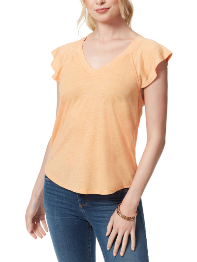 Jessica Simpson Gracie Womens Flutter Sleeve V-neck T-shirt In Orange