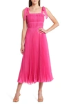 Adelyn Rae Bianca Pleated Organza Midi Dress In Hot Pink