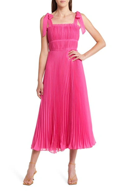 Adelyn Rae Bianca Pleated Organza Midi Dress In Hot Pink