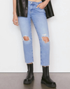 Frame Le Garcon Crop Organic Cotton Distressed Mid-rise Straight Jeans In Multi